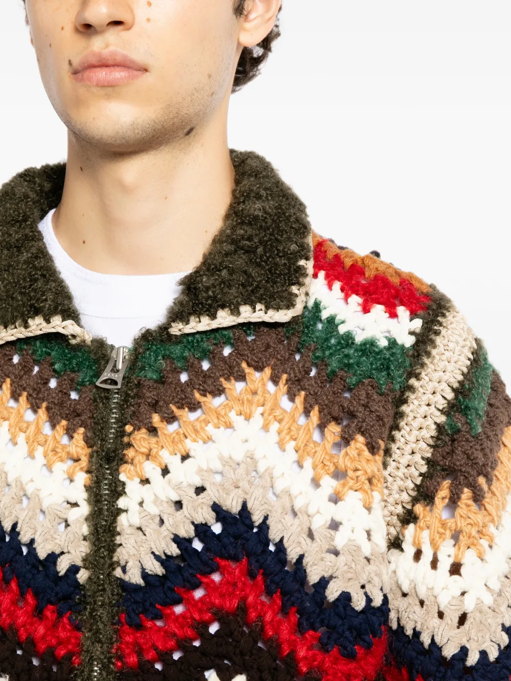 sacai Gebreid blousonjack met gemengd haakwerk Blauw