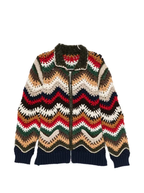 sacai mix-crochet knitted blouson
