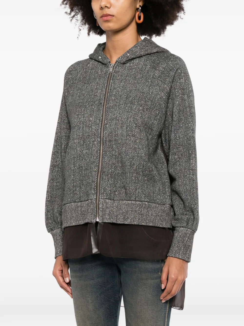 Undercover Hoodie met visgraatpatroon en gelaagde zoom Grijs