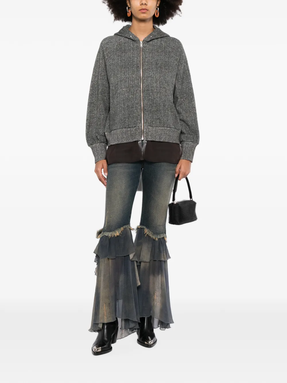 Undercover Hoodie met visgraatpatroon en gelaagde zoom Grijs