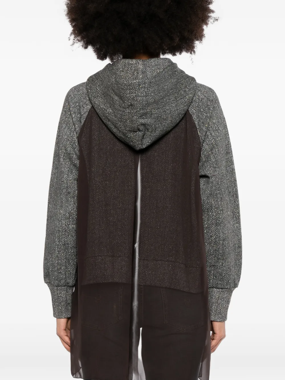 Undercover Hoodie met visgraatpatroon en gelaagde zoom Grijs