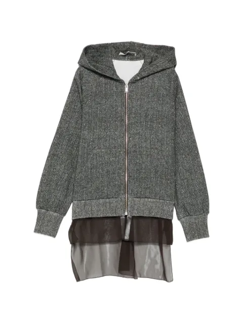 Undercover herringbone-pattern layered-hem hoodie
