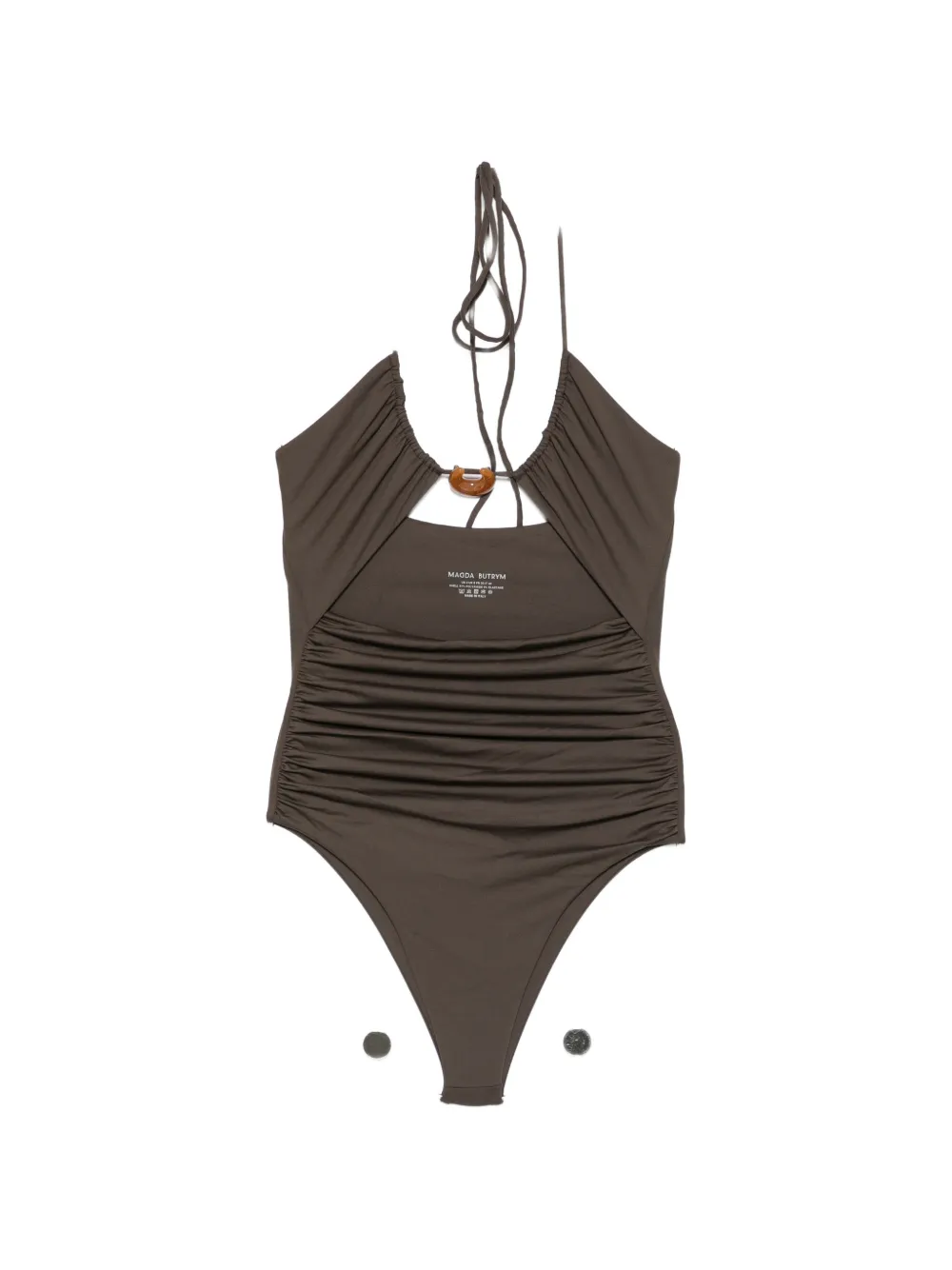 Magda Butrym embellished ruched swimsuit - Braun