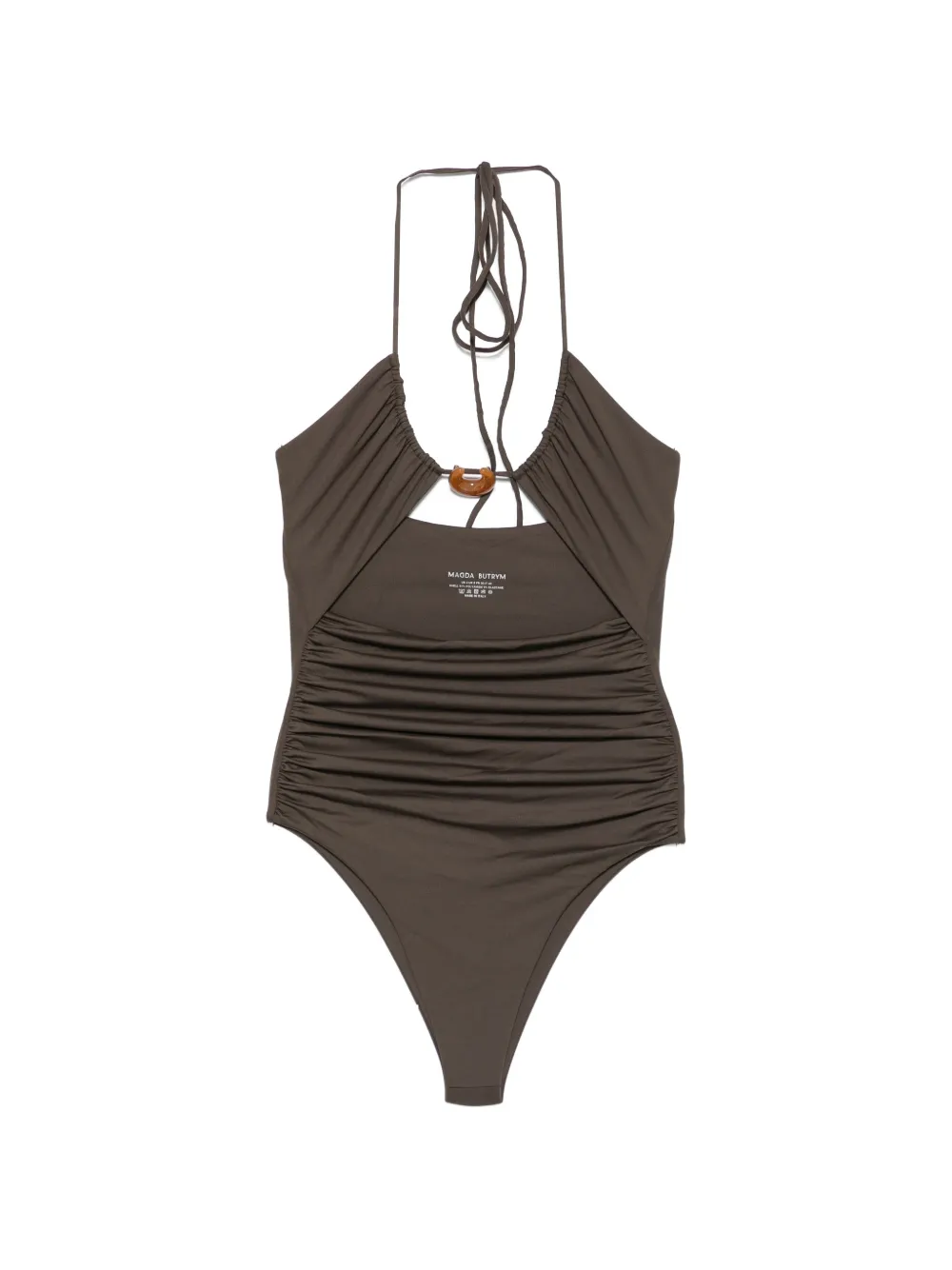 Magda Butrym embellished ruched swimsuit - Marrone