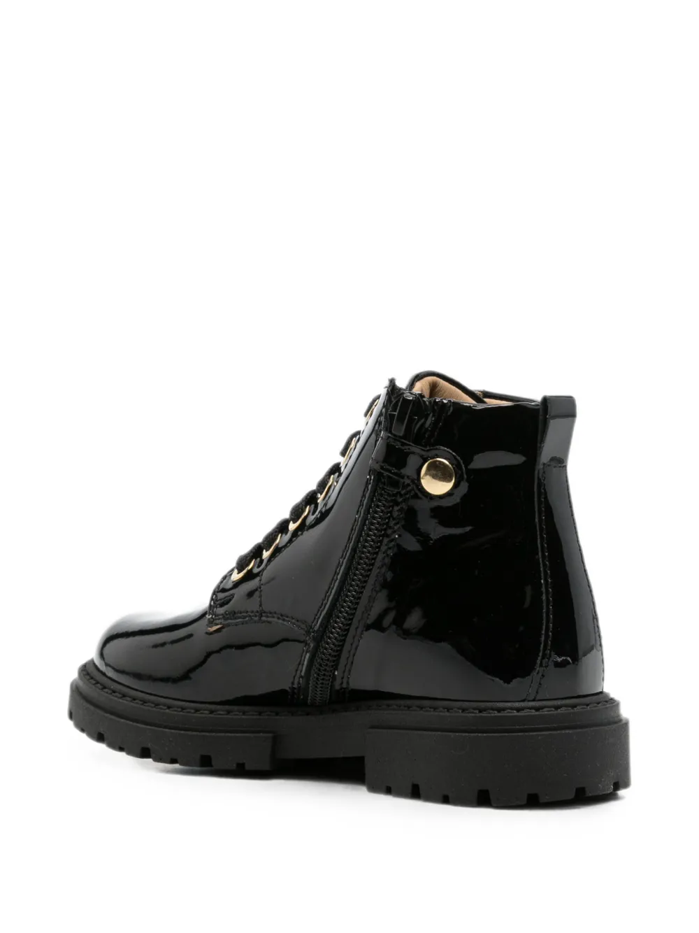 Elisabetta Franchi La Mia Bambina patent-leather lace-up boots Zwart