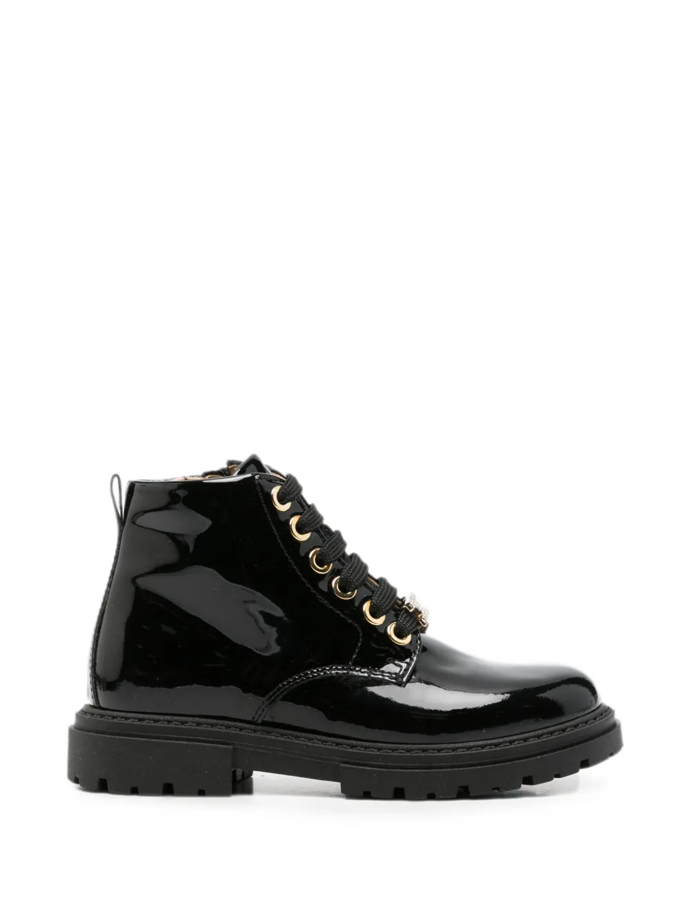 Elisabetta Franchi La Mia Bambina patent-leather lace-up boots Zwart