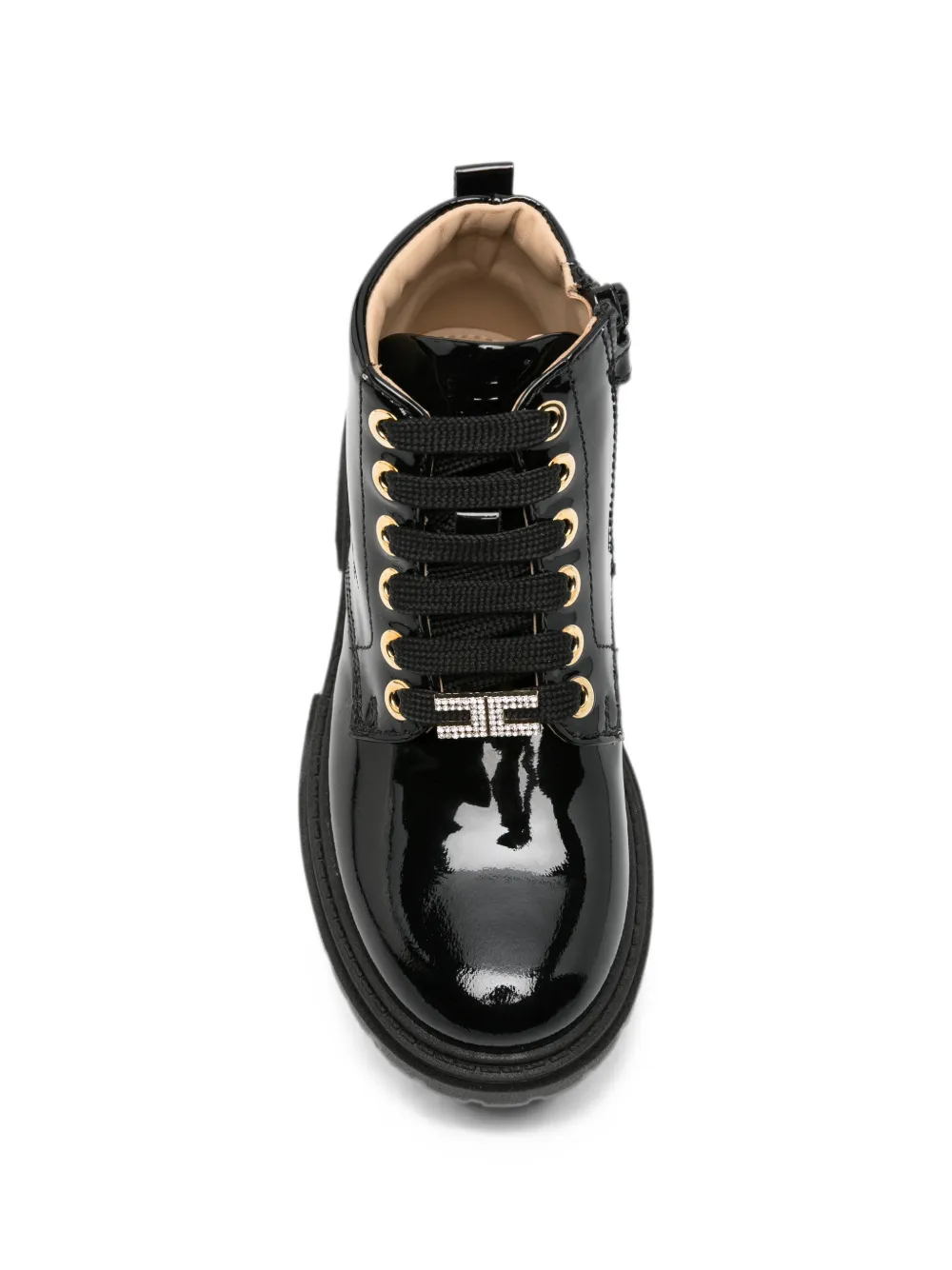 Elisabetta Franchi La Mia Bambina patent-leather lace-up boots Zwart