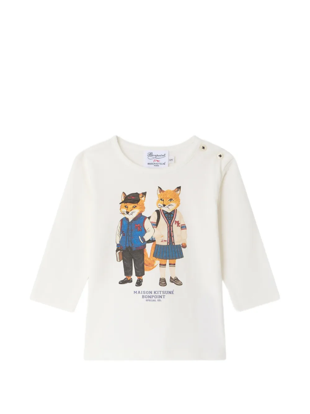 Bonpoint x Maison Kitsuné fox-print button-fastening T-shirt - Toni neutri