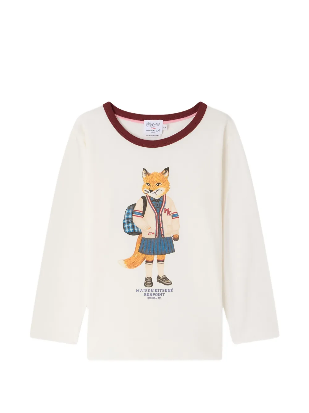 Bonpoint x Maison Kitsuné fox-print ringer T-shirt - Toni neutri