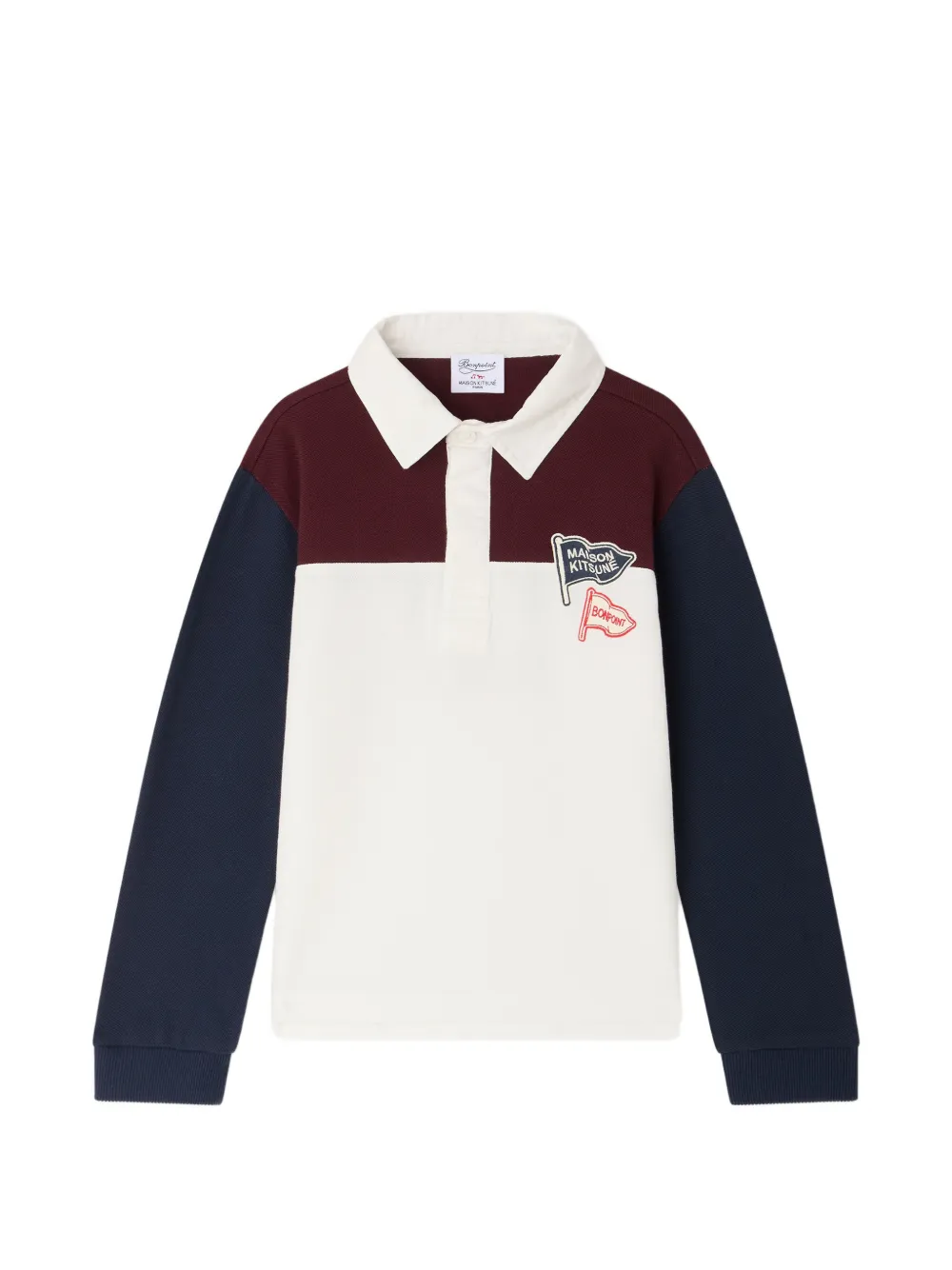 Bonpoint x Maison Kitsun Poloshirt in Colour-Block-Optik - Weiß