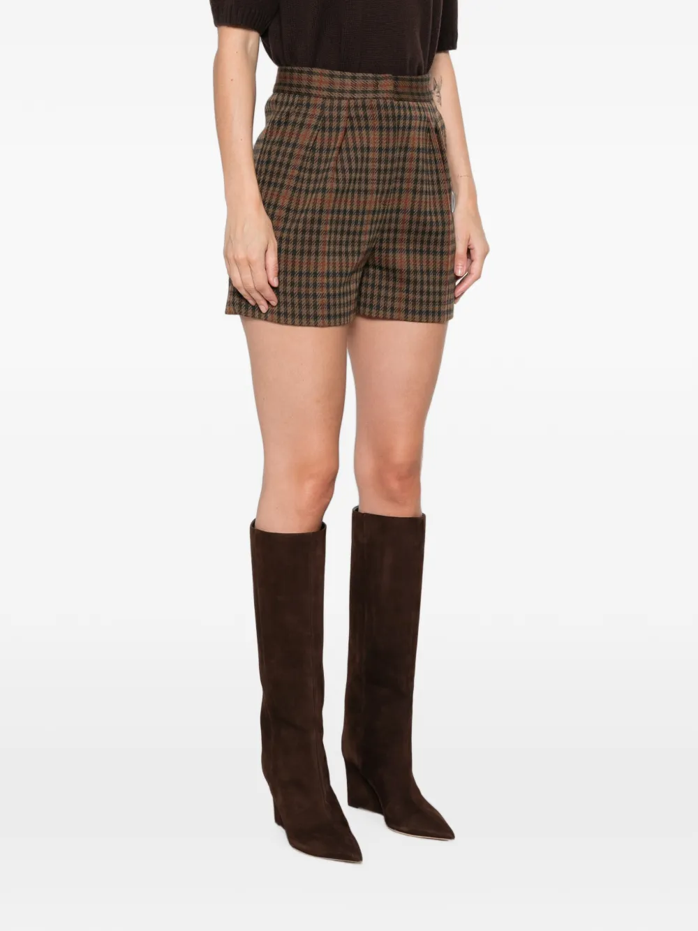 Max Mara Check-pattern Shorts In Brown