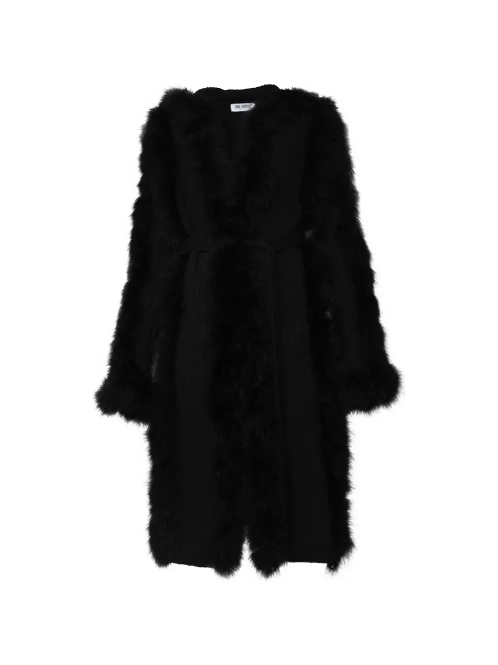 The Attico feather-trim belted coat - Schwarz