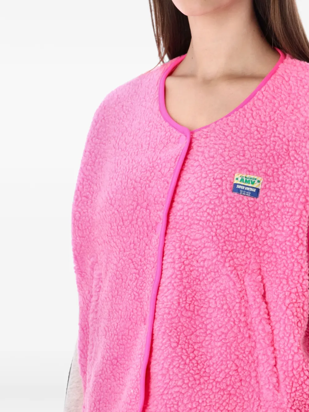 American Vintage Hoktown fleece-texture logo-patch gilet Roze