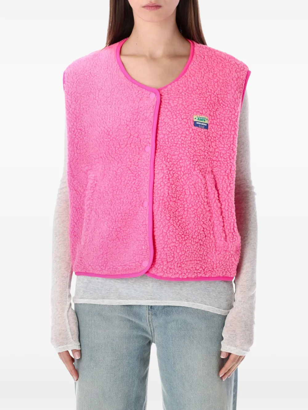 American Vintage Hoktown fleece-texture logo-patch gilet - Rosa