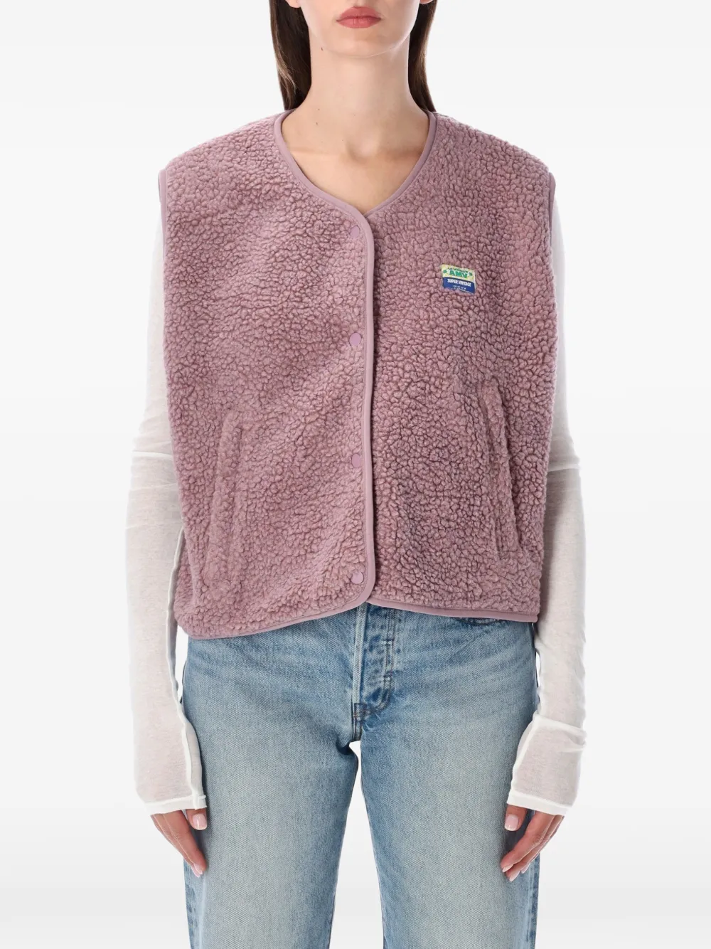 American Vintage Hoktown fleece-texture logo-patch vest - Viola