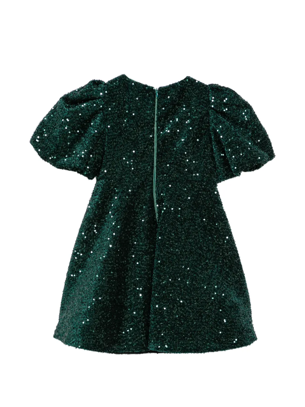 Mi Sol Jurk verfraaid met pofmouwen en pailletten Groen