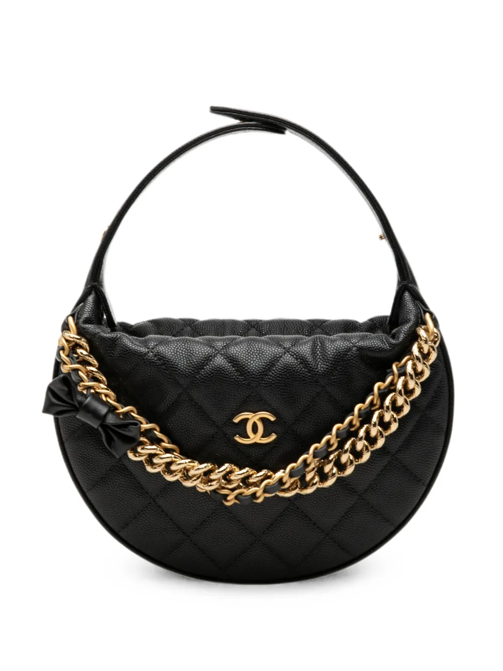 CHANEL Pre-Owned 2021-2026 Mini Quilted Caviar Bow Pouch Hobo handbag - Nero
