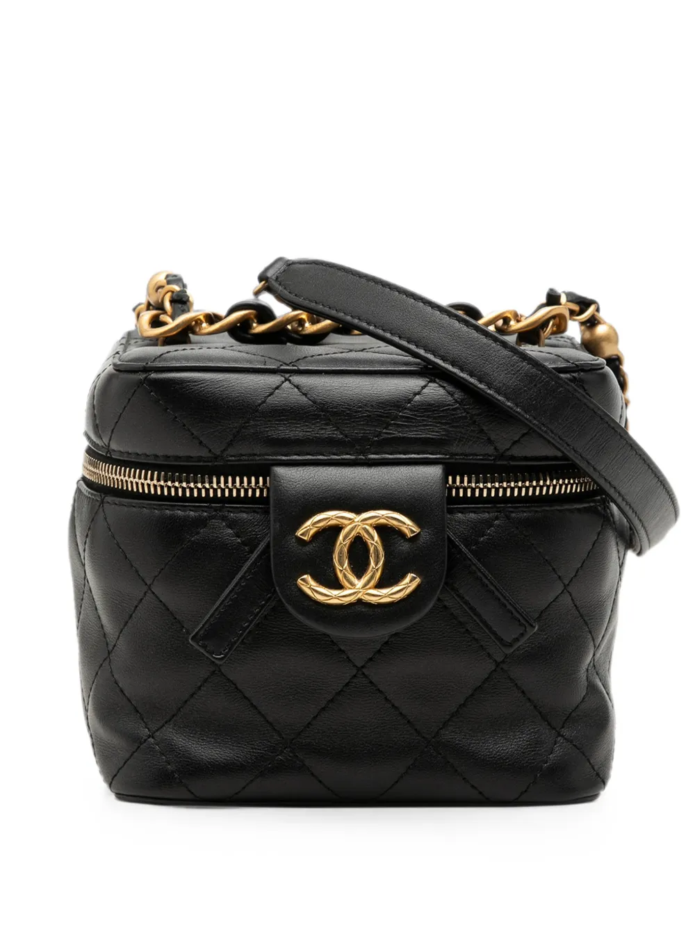 CHANEL Pre-Owned 2021-2026 CC Quilted Calfskin Vanity Case with Chain satchel - Nero