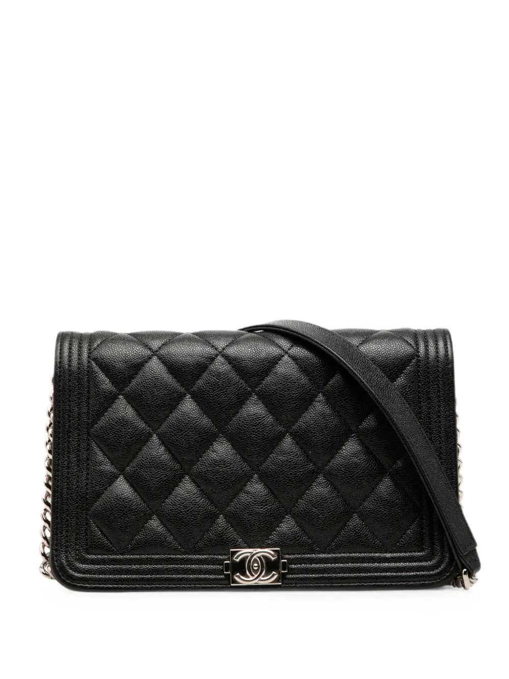 CHANEL Pre-Owned 2019 Mini Quilted Caviar Boy Wallet on Chain crossbody bag - Schwarz