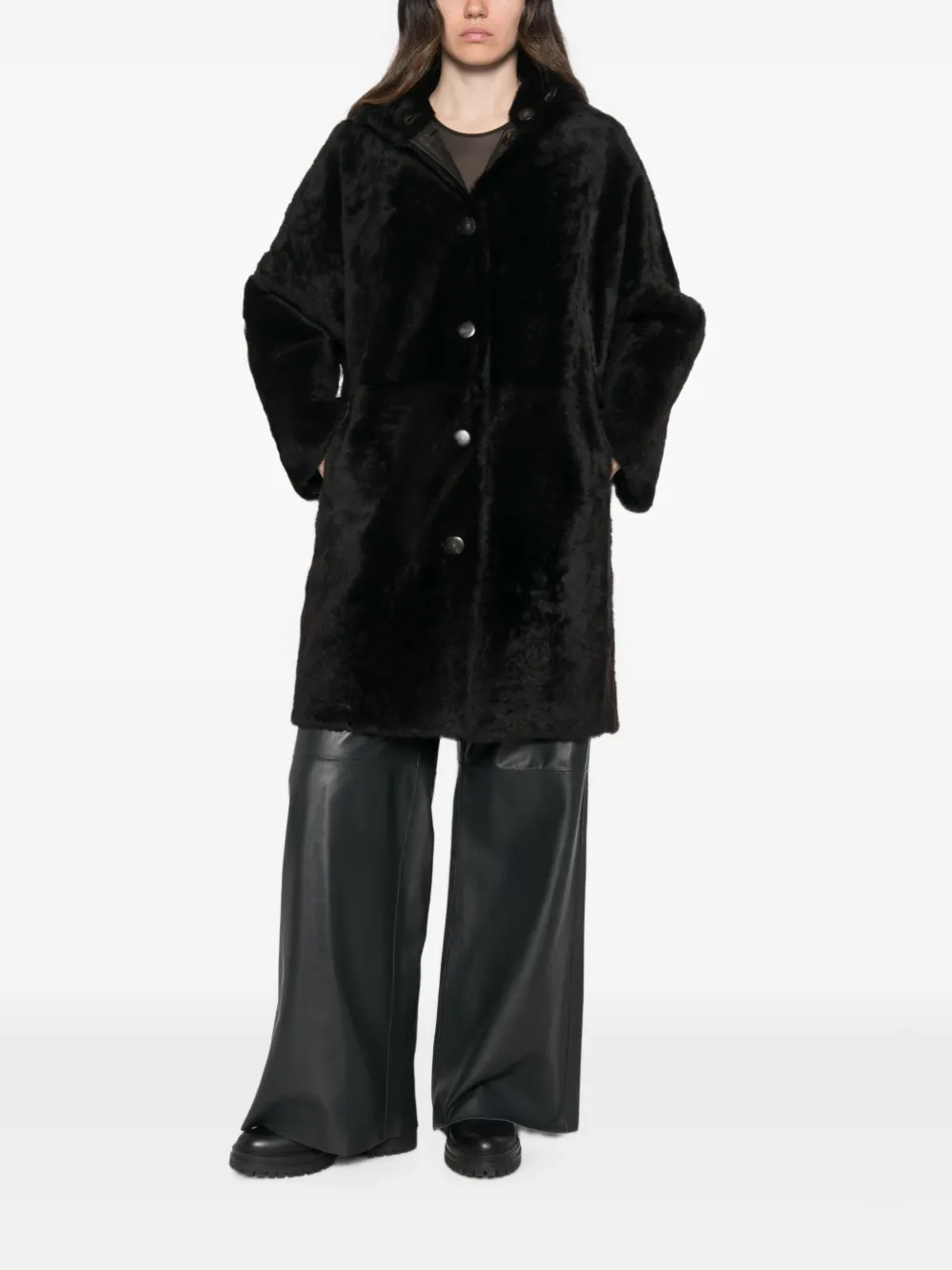Yves Salomon Omkeerbare lammy coat Zwart