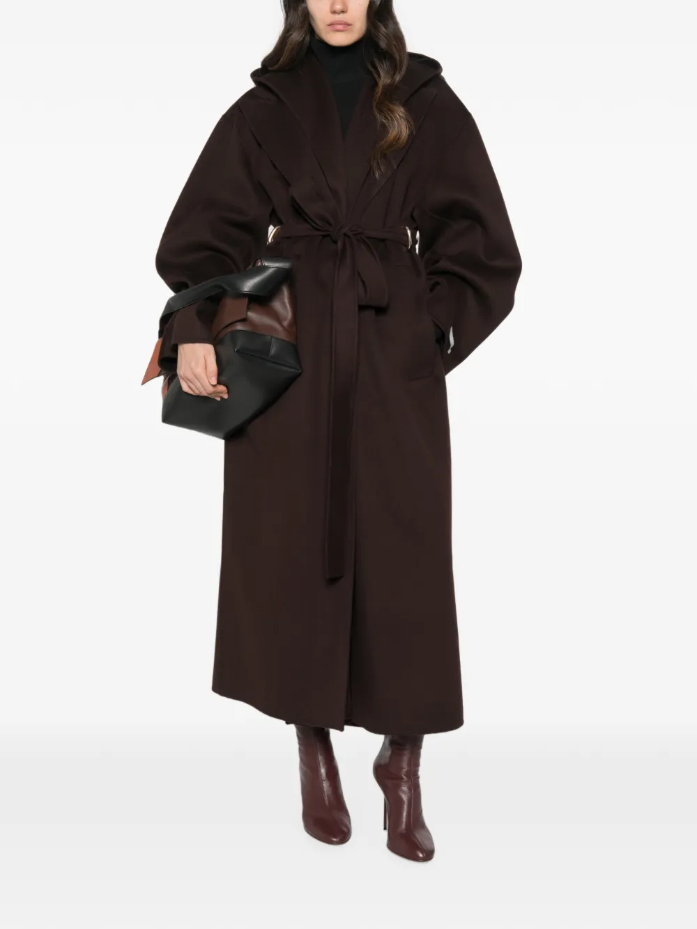 Sportmax Hooded Belted Coat in Brown, view 2