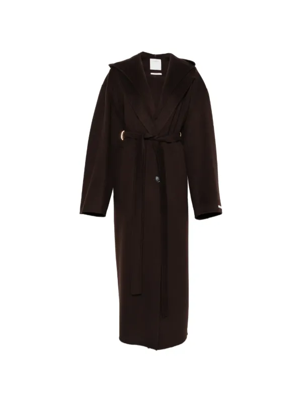 Sportmax Hooded Belted Coat in Brown
