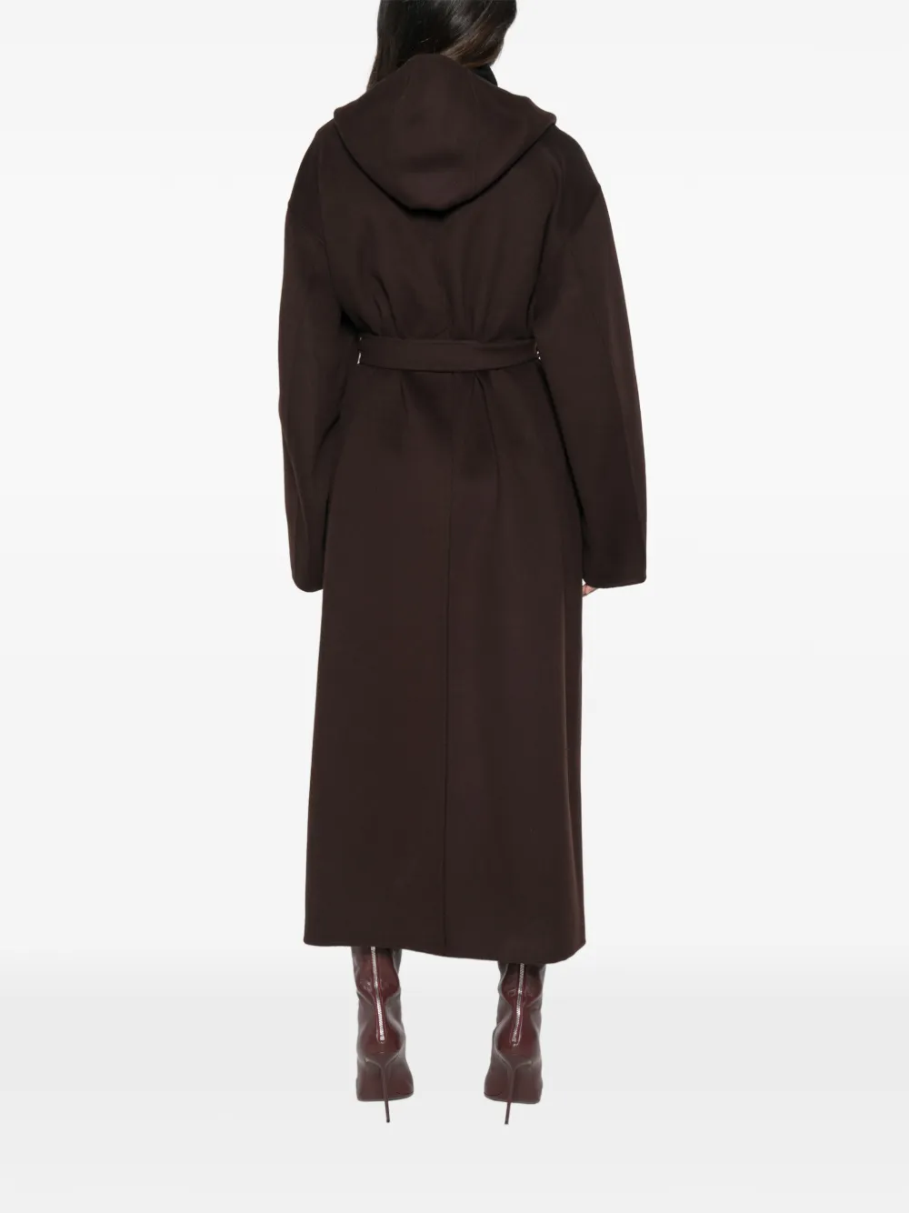 Sportmax Hooded Belted Coat in Brown, view 4