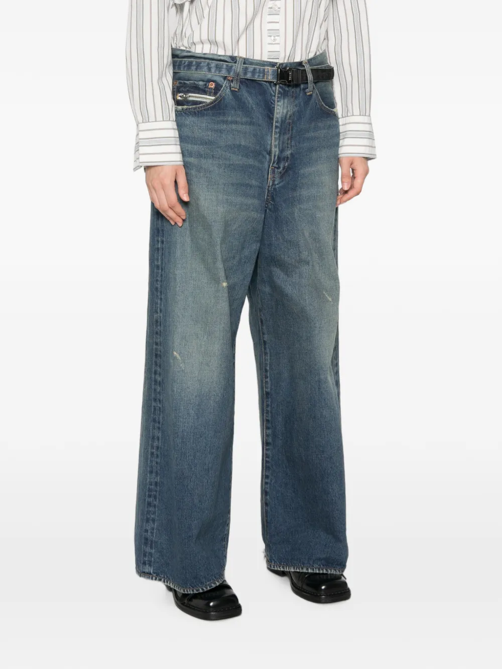 sacai Jeans met wijde pijpen Blauw