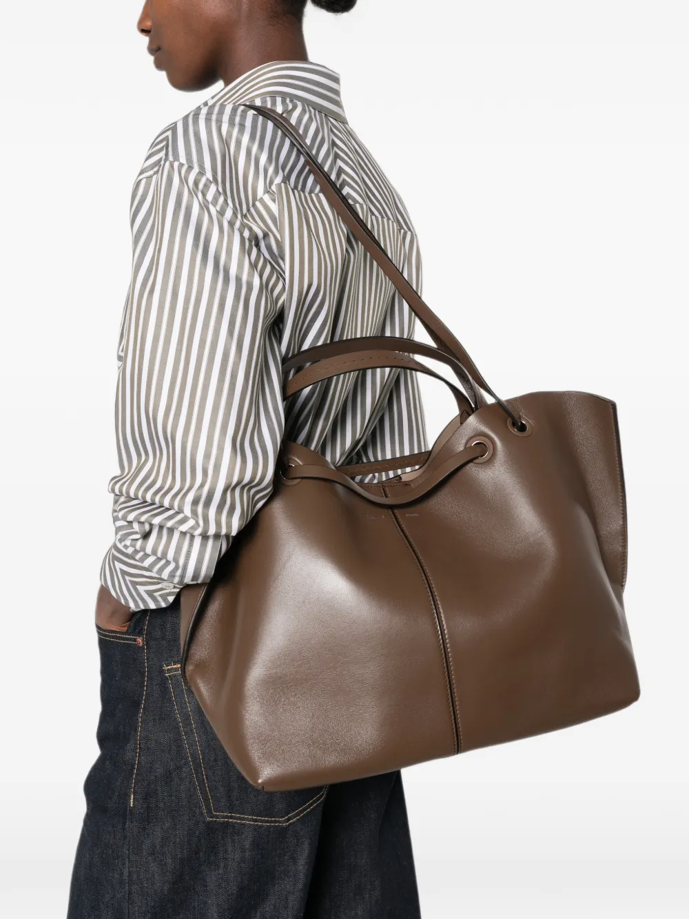 Max Mara Leren shopper Bruin