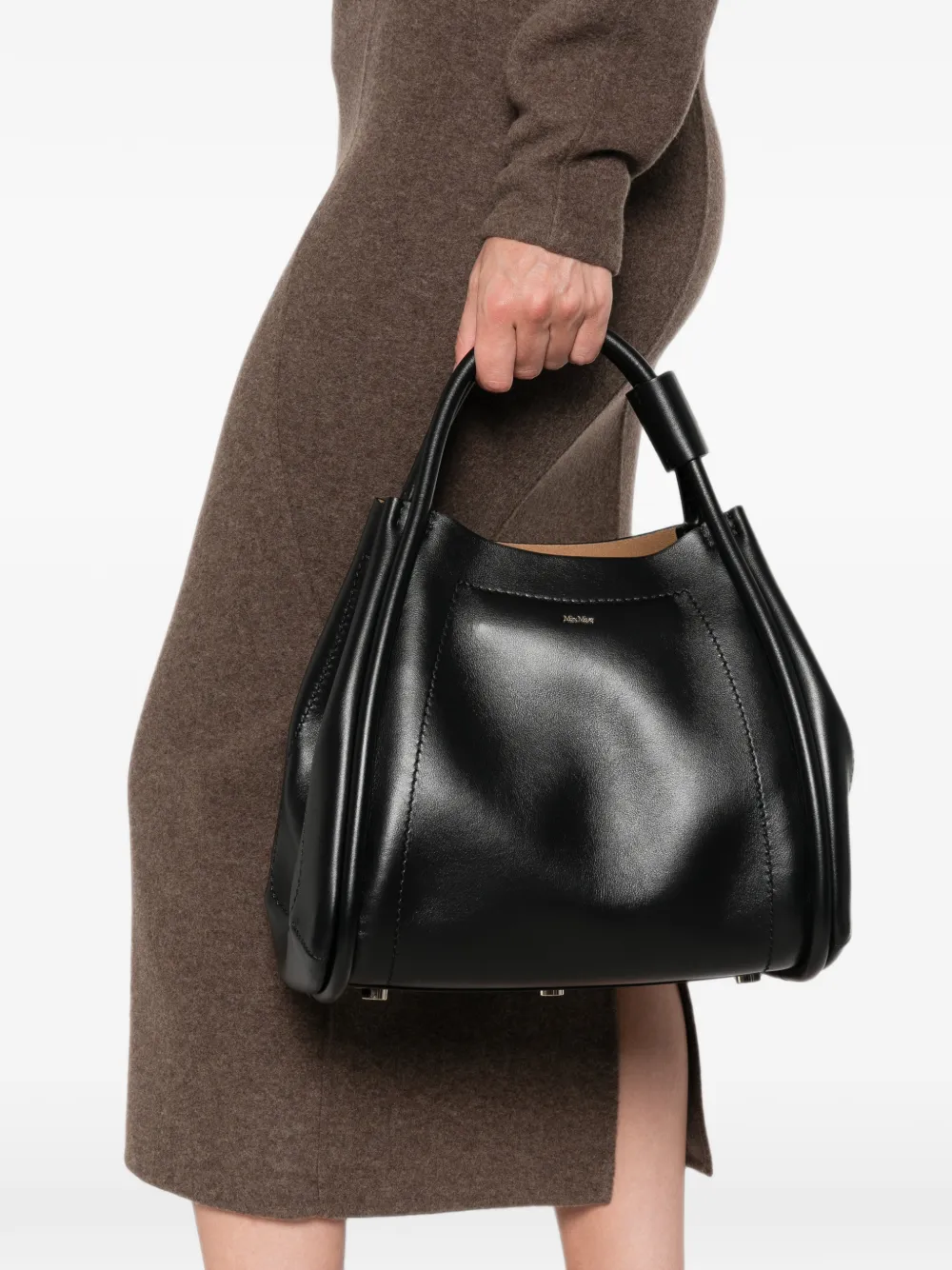 Max Mara Marine leren bucket-tas Zwart