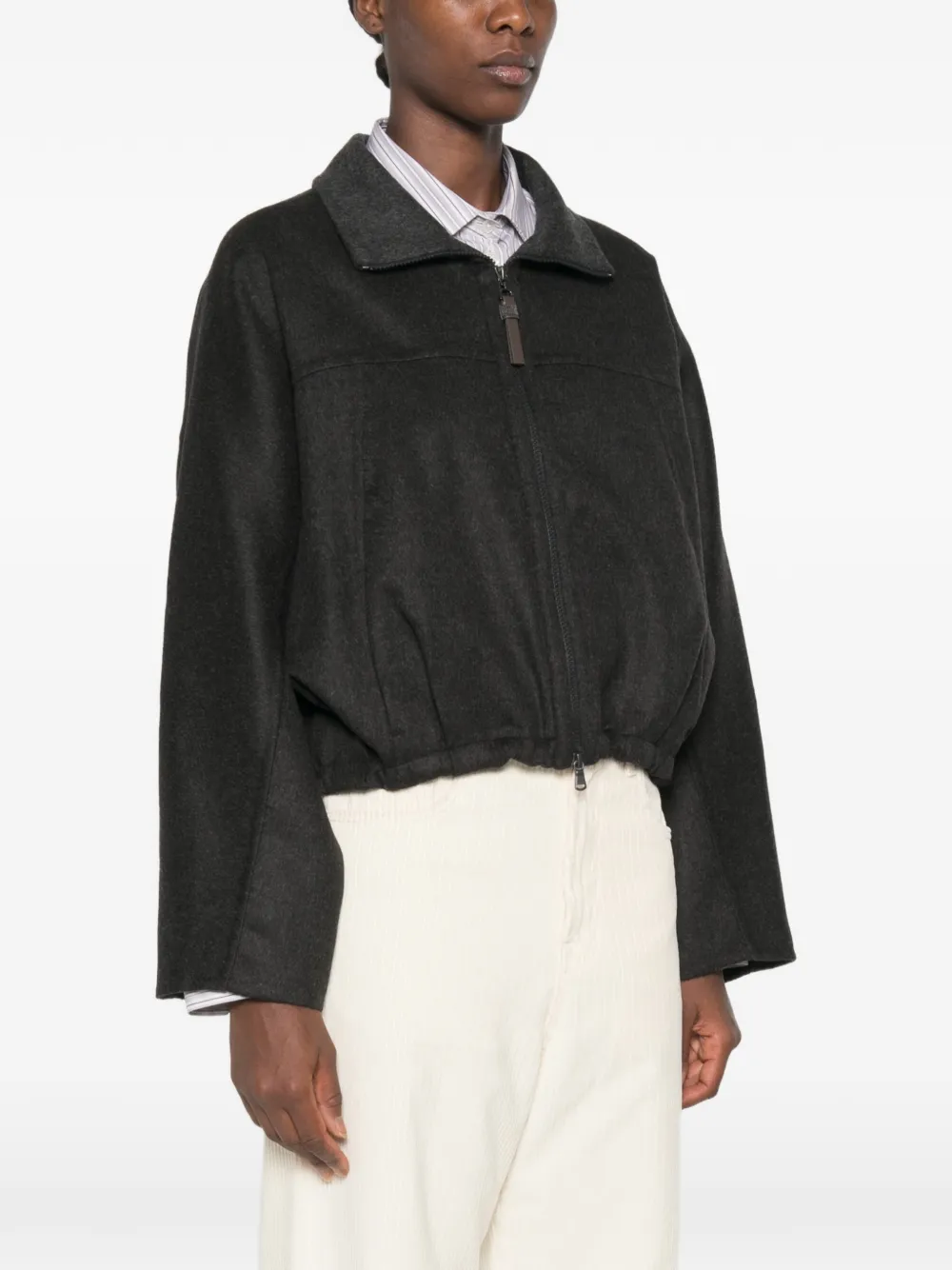 Brunello Cucinelli Bomberjack met elastische zoom en rits Grijs