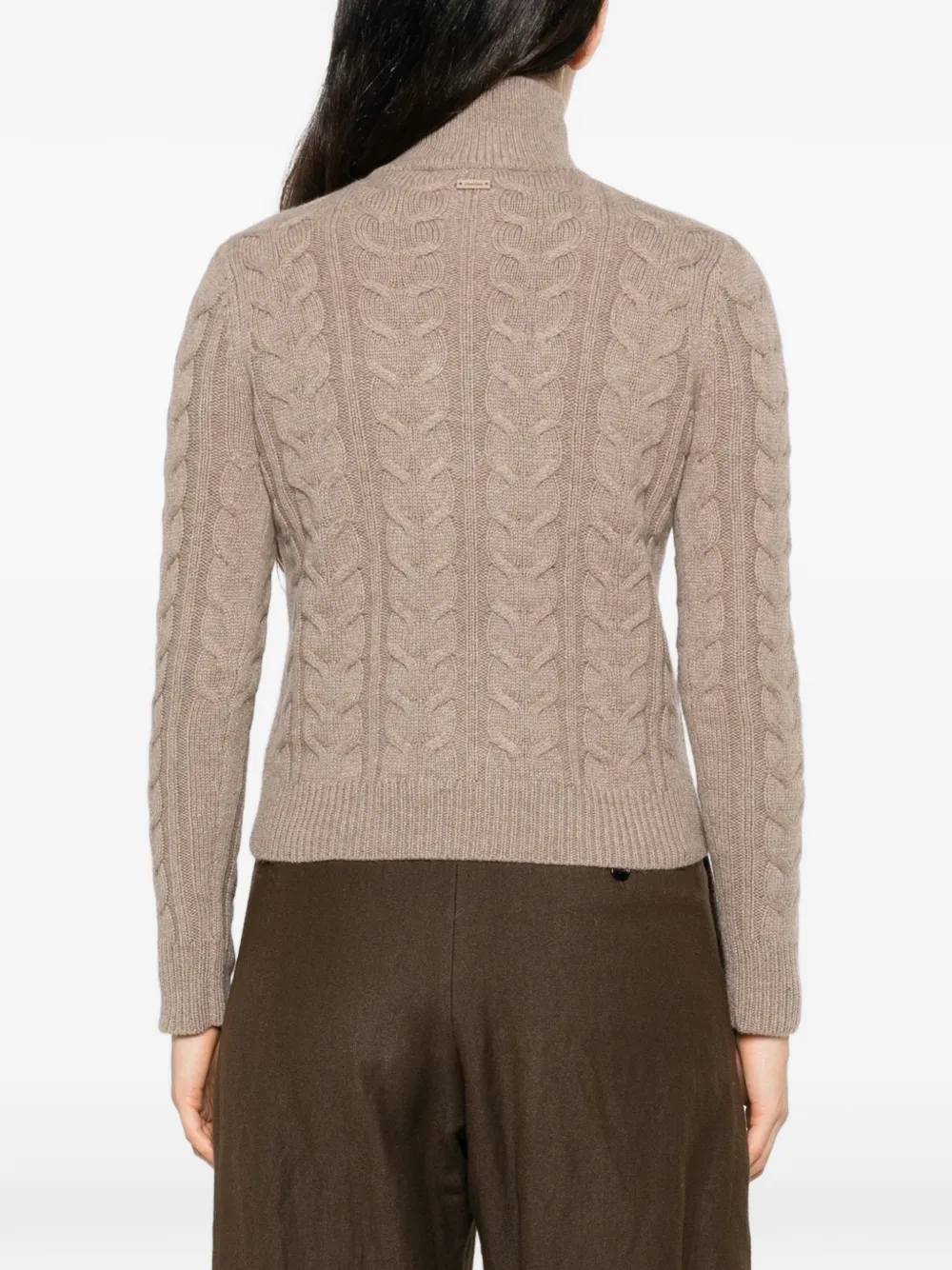 Max Mara Kabelgebreide trui met kwartrits Beige