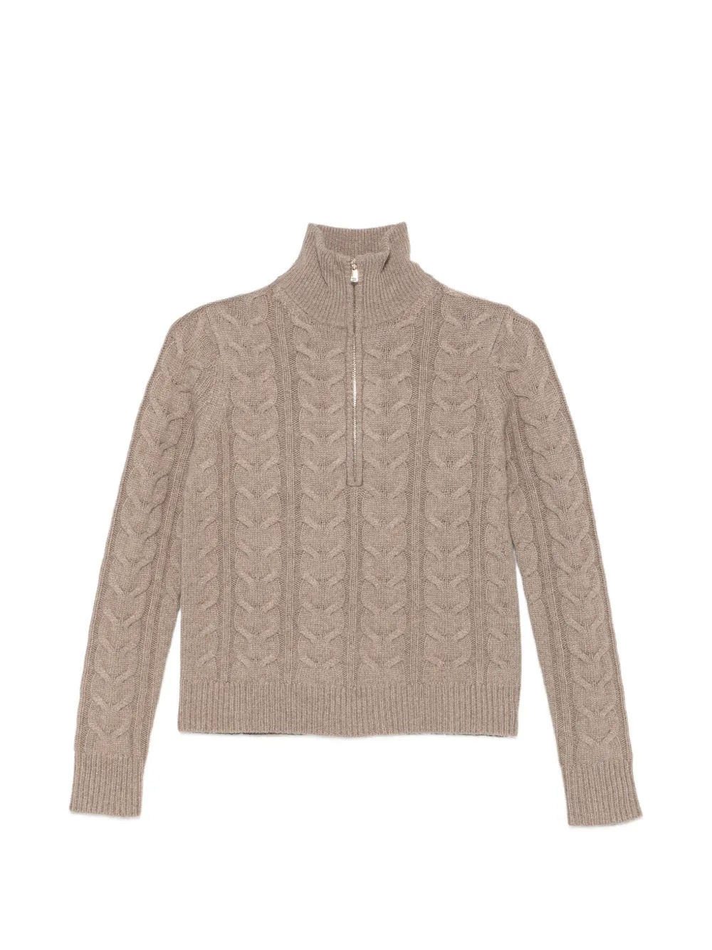 Max Mara Kabelgebreide trui met kwartrits Beige
