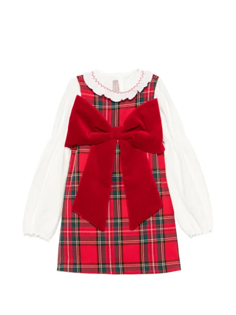 La Stupenderia tartan-print bow-detail dress set (set of two)