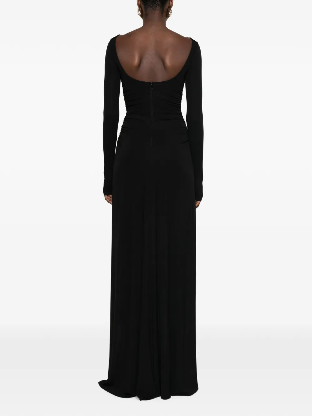 Elisabetta Franchi Asymmetrische jurk met ruches en logogesp Zwart