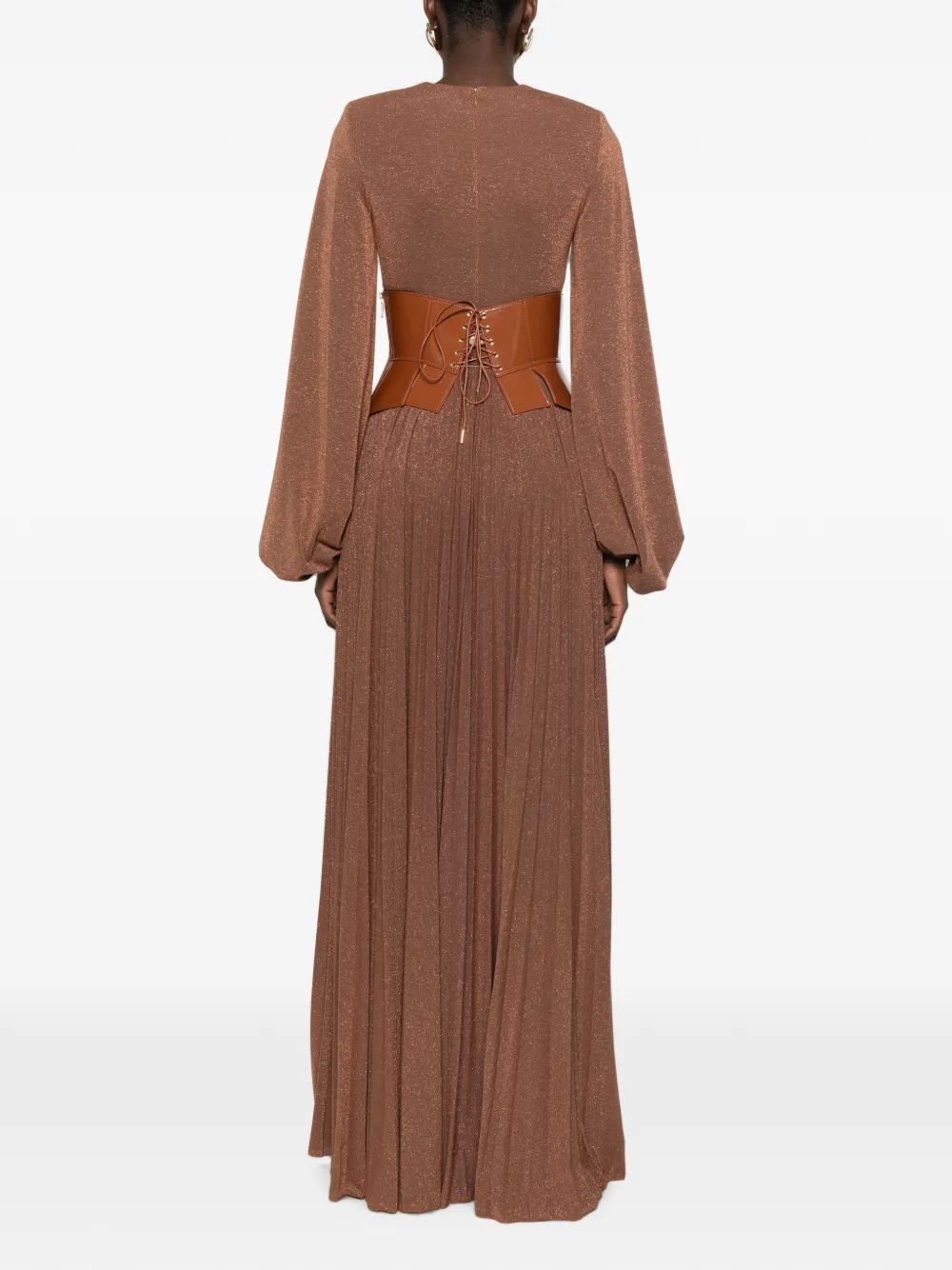 Elisabetta Franchi pleated lace-up maxi dress Bruin