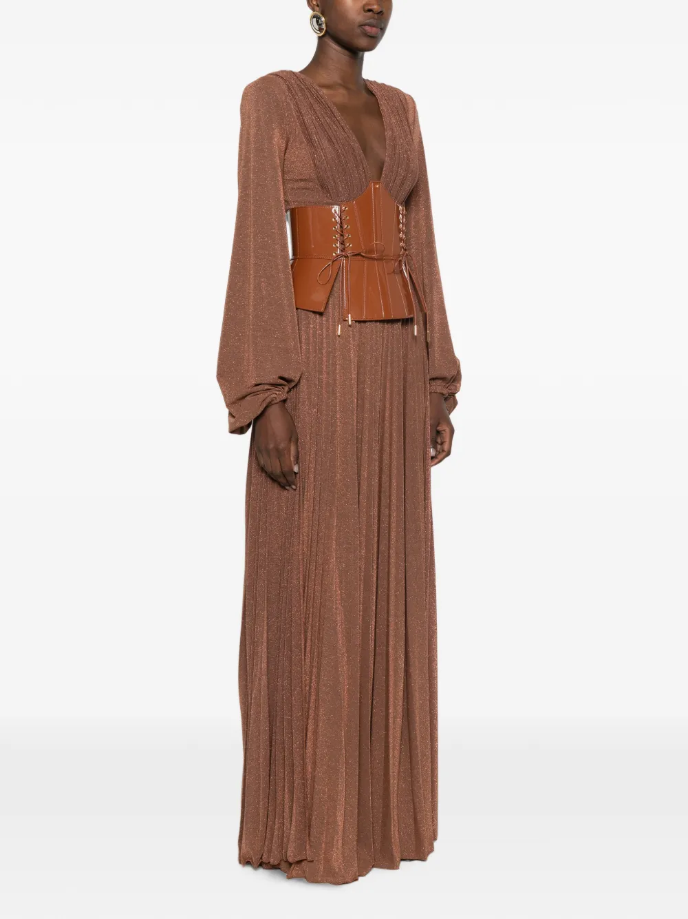 Elisabetta Franchi pleated lace-up maxi dress Bruin