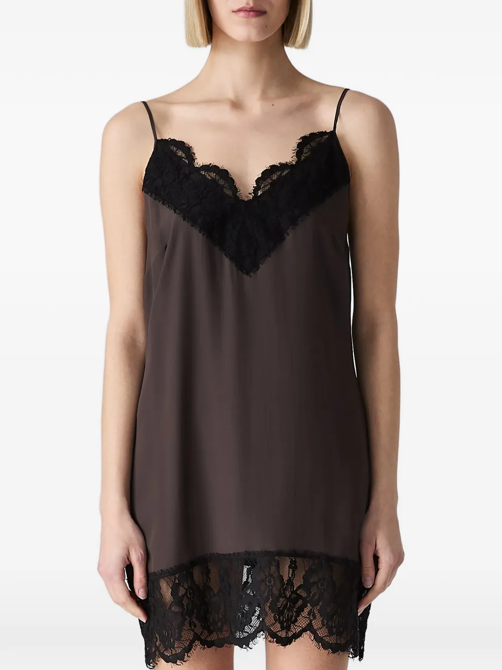 Vera Wang Mini-jurk met kanten afwerking Bruin