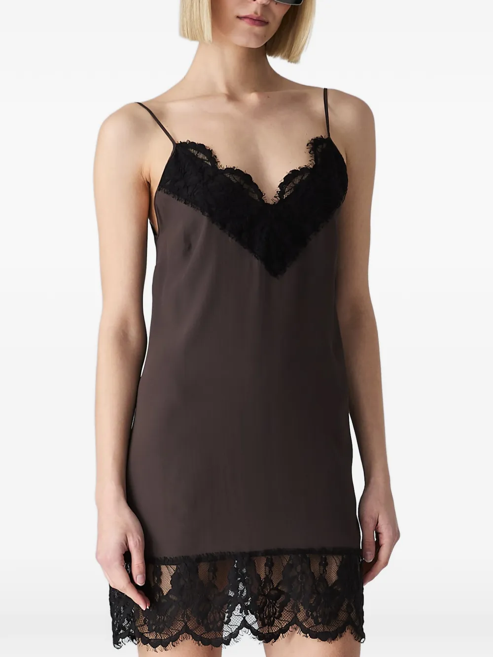 Vera Wang Abito midi con dettagli in pizzo - Marrone