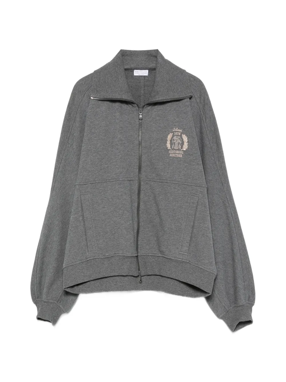 Brunello Cucinelli Kapuzenjacke mit Logo-Stickerei - Grau