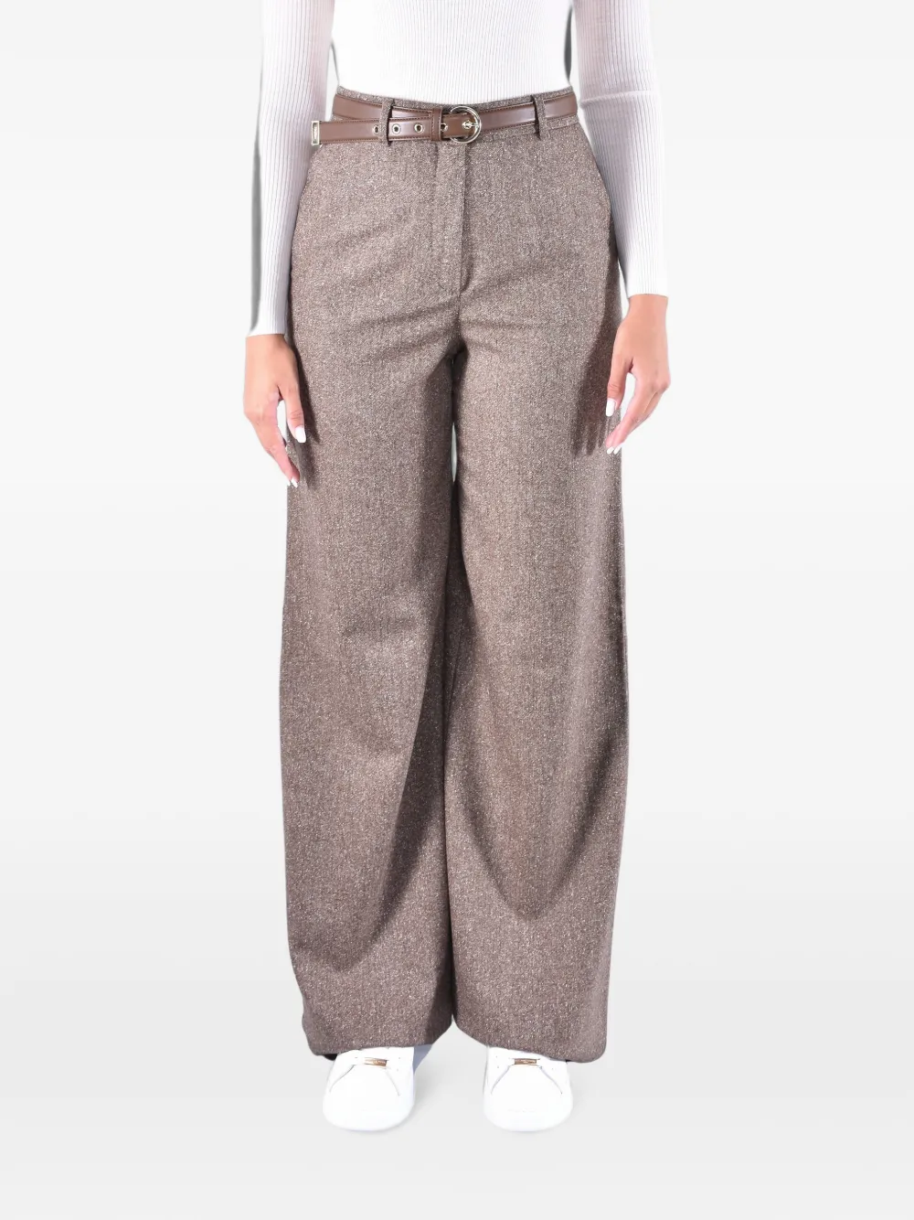 Max Mara Pantaloni a gamba ampia con cintura - Marrone