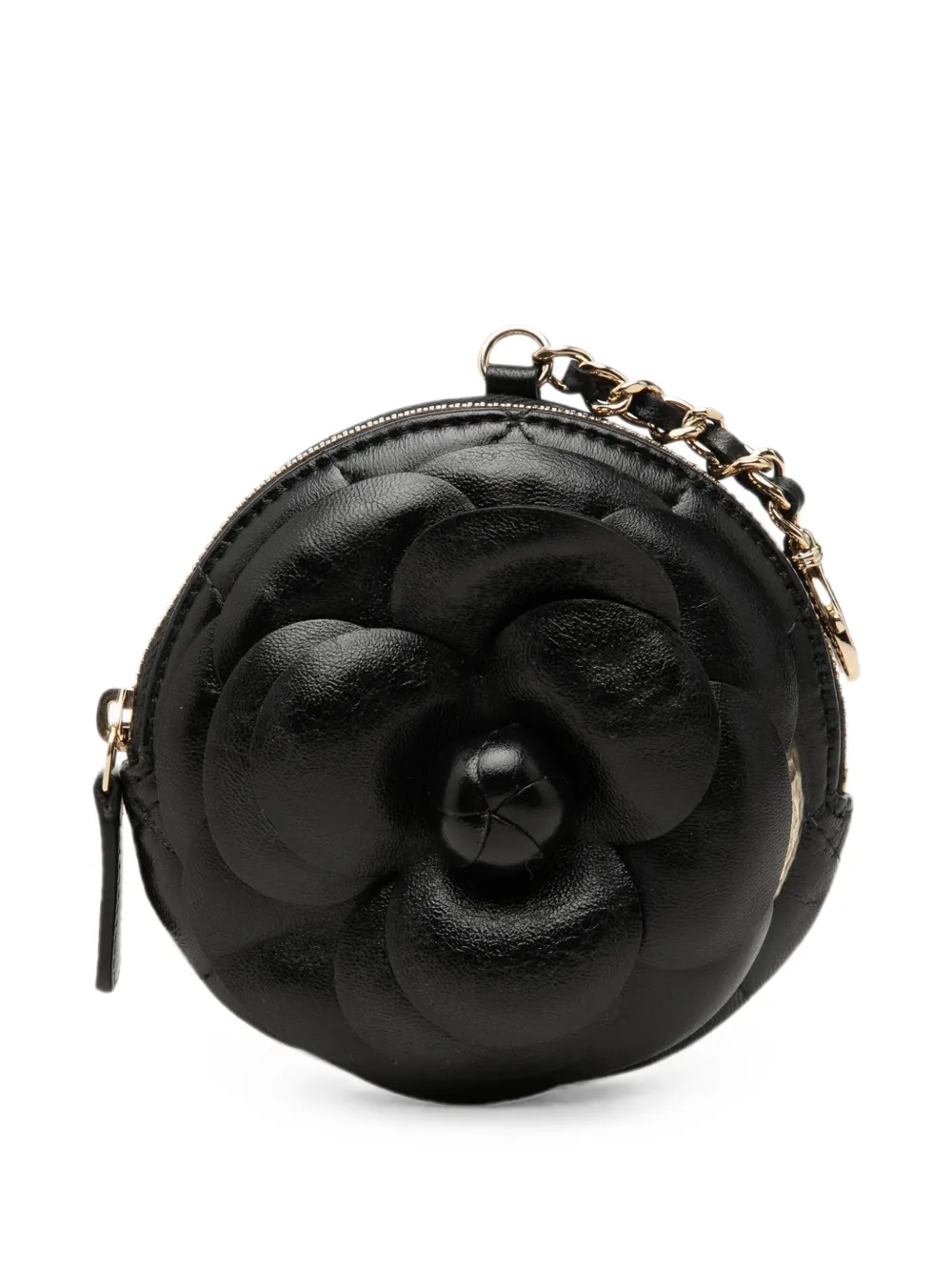 CHANEL Pre-Owned 2021 CC Lambskin Camellia Bouquet Round coin pouch - Nero
