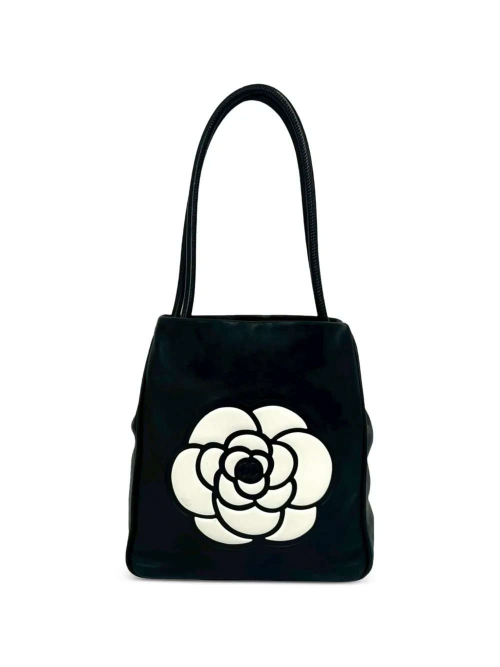 CHANEL Pre-Owned Borsa tote in pelle di agnello goffrata con logo e motivo camelia 2003-2004 - Nero