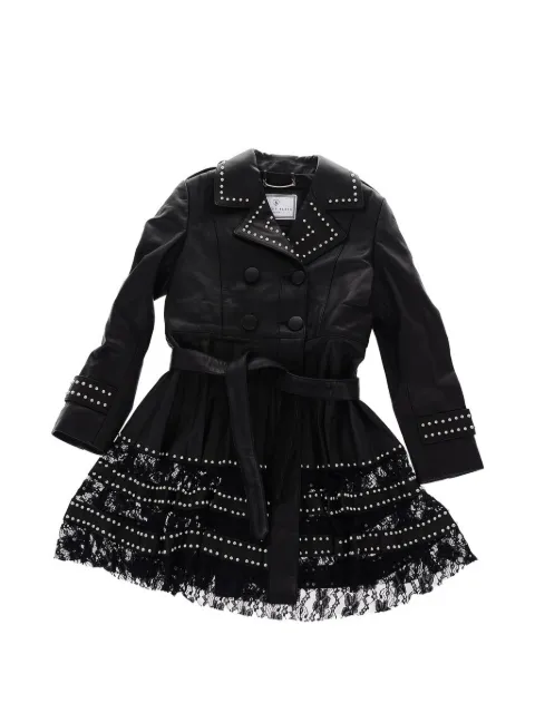 Philipp Plein Junior studded lace-trim leather coat