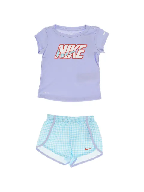 Nike Kids logo-print checked T-shirt and shorts set