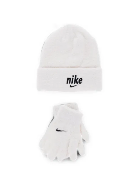 Nike Kids logo-embroidered fuzzy gloves and beanie hat set