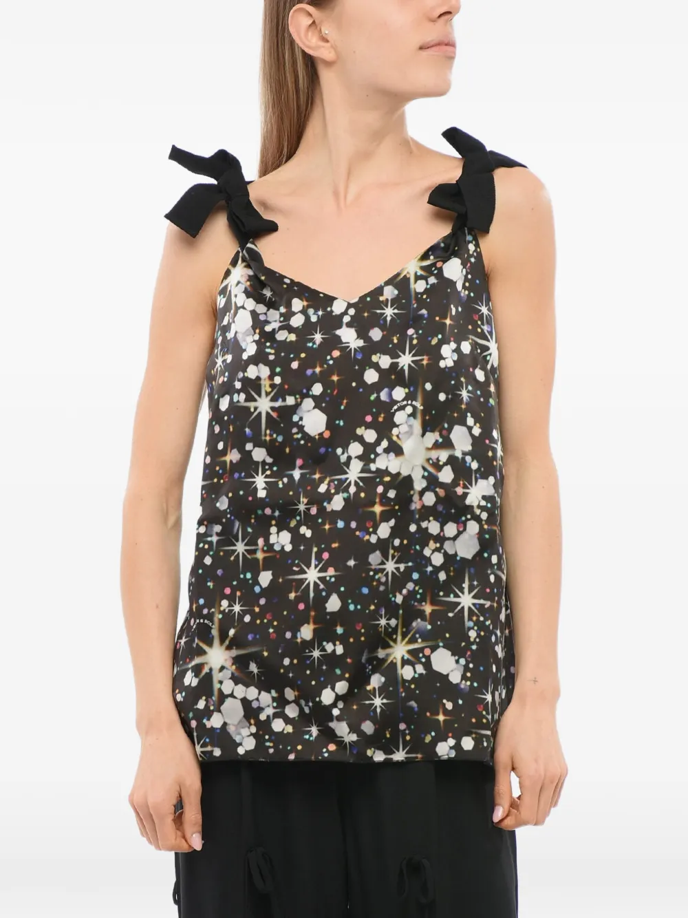 Viktor & Rolf bow-strap printed top Zwart