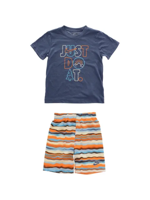 Nike Kids logo-print striped shorts set
