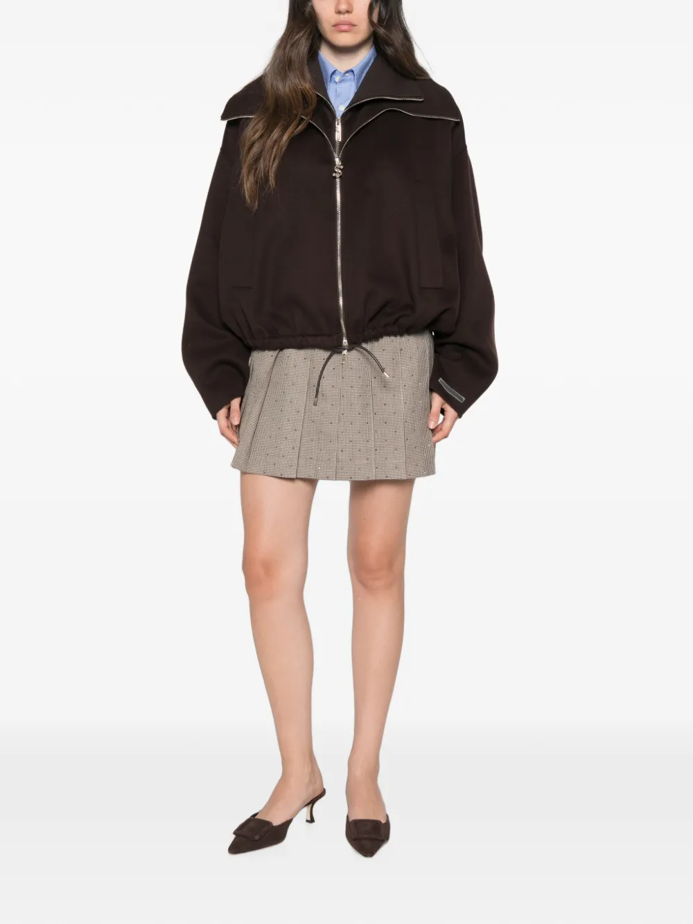 P.A.R.O.S.H. Mini-plooirok verfraaid met kristallen Beige
