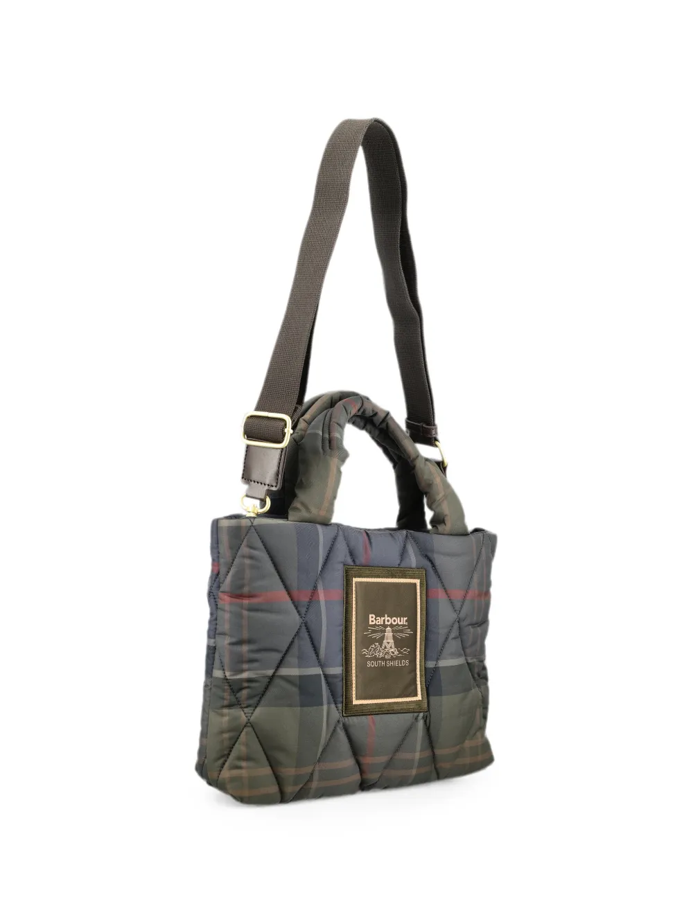 Barbour Arlene gewatteerde mini-shopper met tartan-ruit Groen